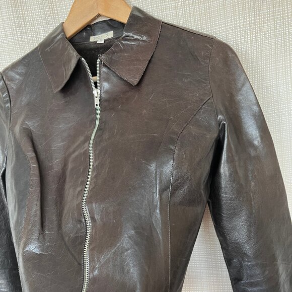 Vintage Dark Brown Fitted Leather Jacket Distressed Rare Buzz 18 Celeb Y… - Picture 5 of 17